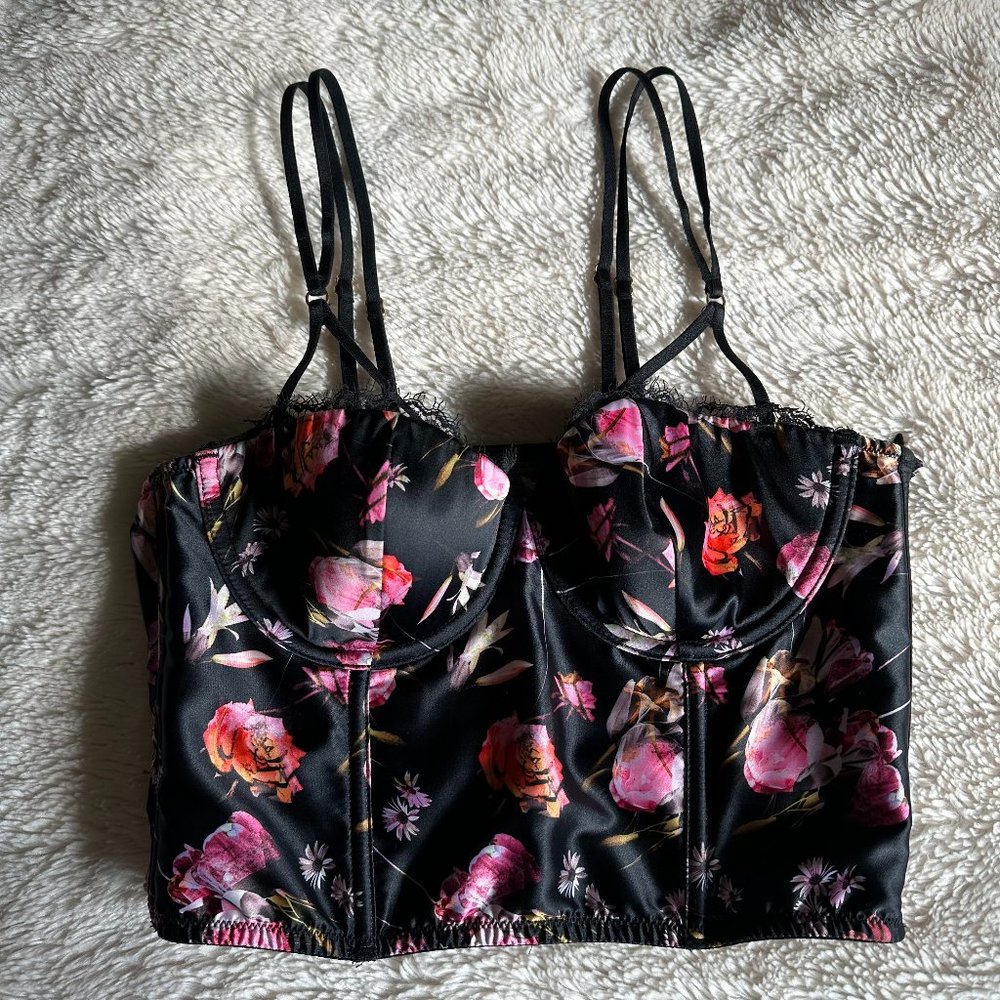 Very Sexy Lightly Lined Bustier Floral Top SZ 34 B